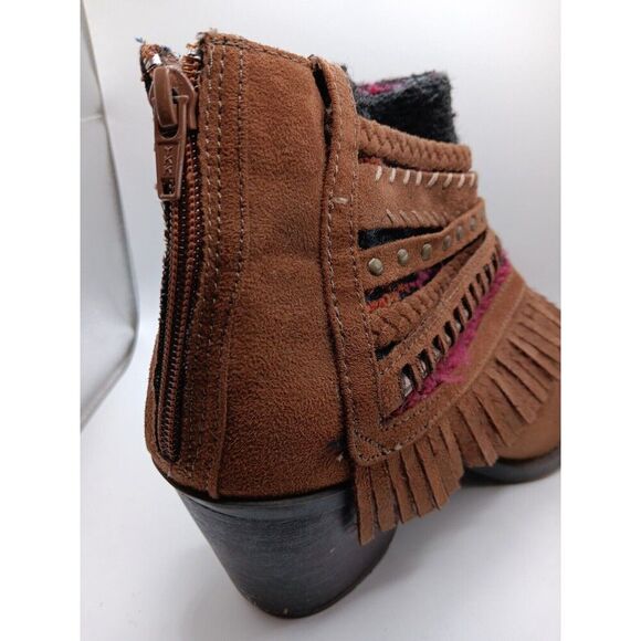 Mudd Boots Womens 11 F Ankle Booties Brown Leather Woven Braided Studded Fringe - Picture 15 of 16